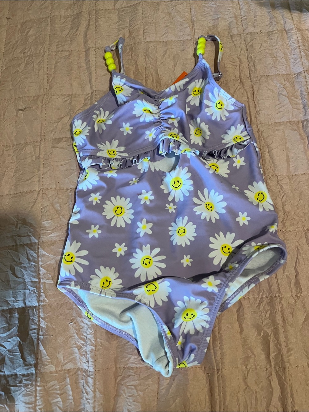 Derek Heart Lilac One-Piece Swimsuit with Yellow Smiley Daisies